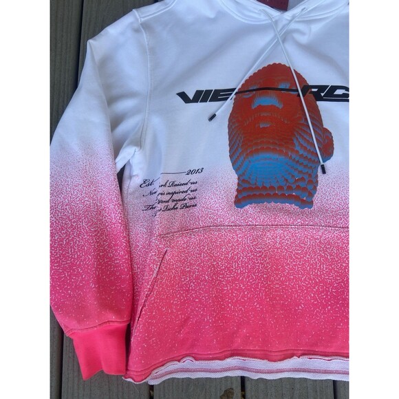 VIE+RICHE Large White Pink Gradient Hoodie Graphic Streetwear 3D Face Pullover - Picture 4 of 16